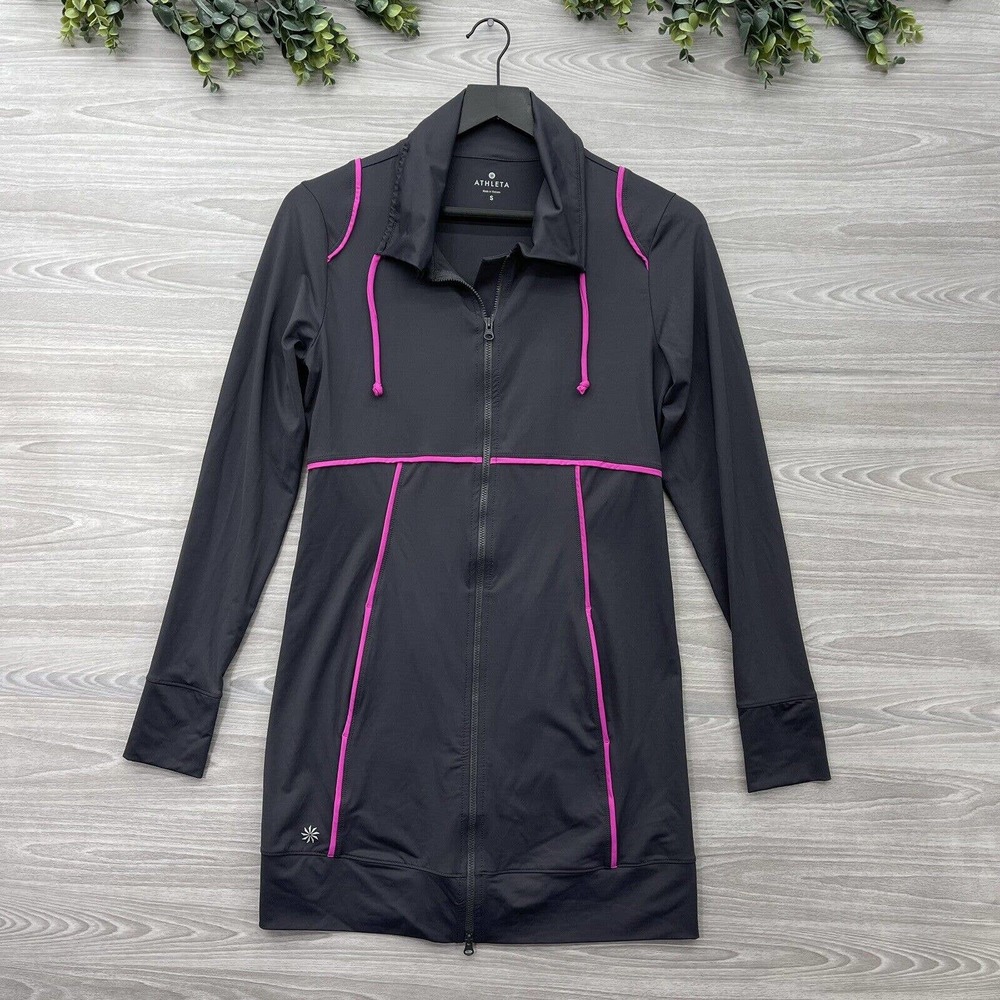 Athleta Jacket Womens Small Spinnaker Long Sun Gray Asphalt Hot Pink